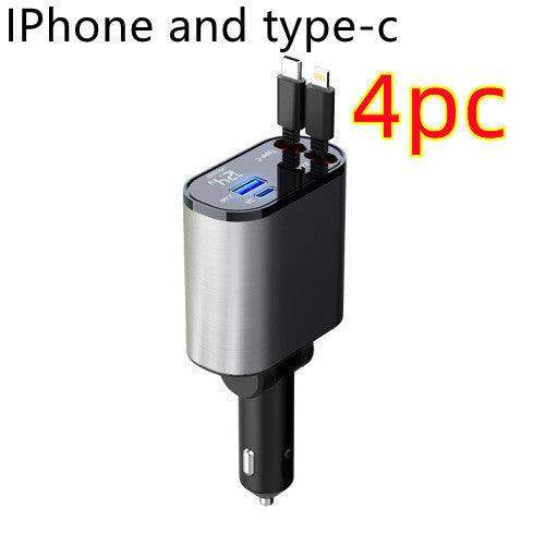 300% Car Charger iphone & Type-C Retractable Adapter - Sublake 