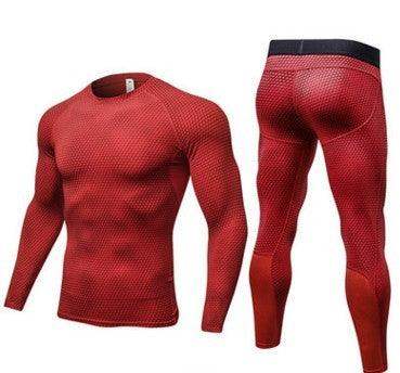 Men's Casual Compression Sports Shorts - Red / L / Long 2pcs // Sublake 