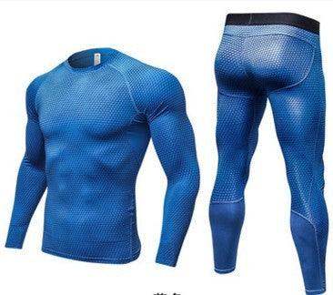 Men's Casual Compression Sports Shorts - Blue / L / Long 2pcs // Sublake 