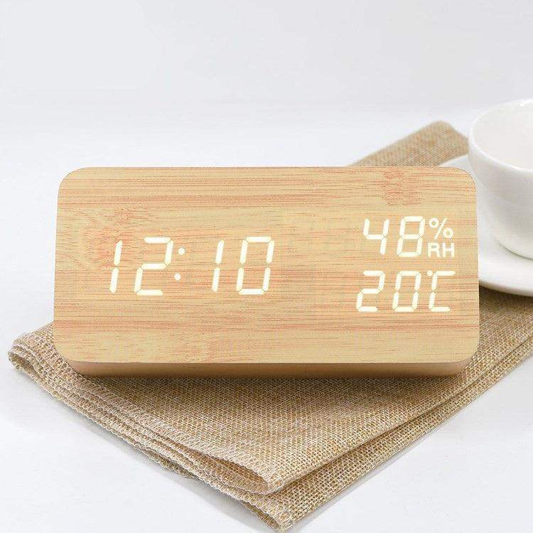 LED Alarm Clock Wooden - Modern Design & Multifunctional - Green light // Sublake 