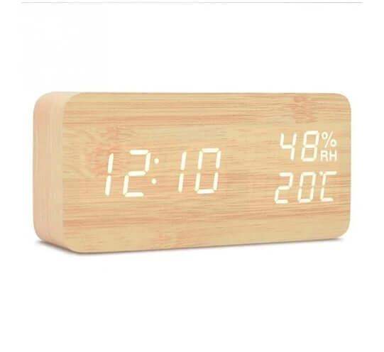 LED Alarm Clock Wooden - Modern Design & Multifunctional - Blue light // Sublake 
