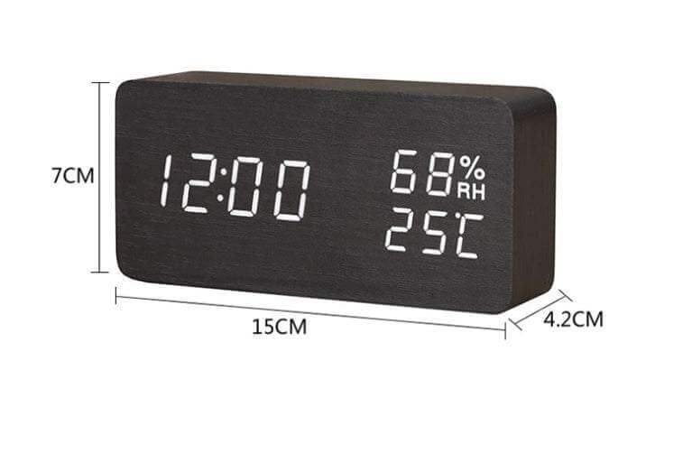 LED Alarm Clock Wooden - Modern Design & Multifunctional - Blue light // Sublake 