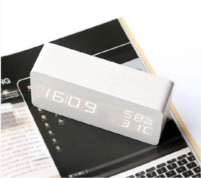 LED Alarm Clock Wooden - Modern Design & Multifunctional - White wood white lamp // Sublake 