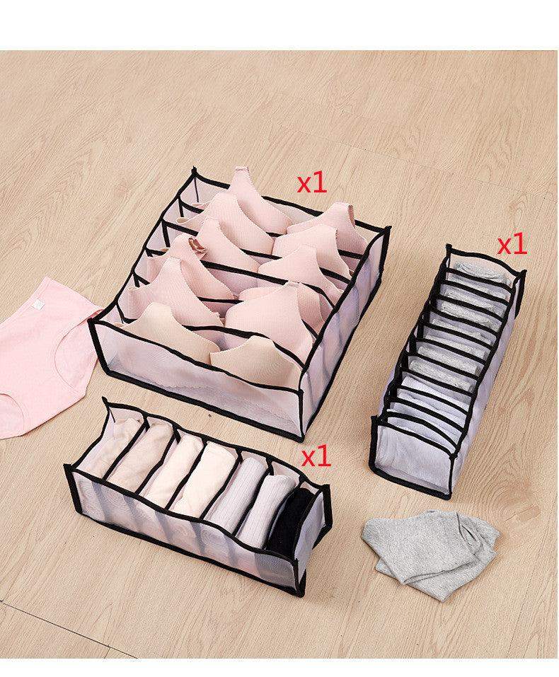 Non-woven fabric underwear storage box - Black / 3 pcs // Sublake 