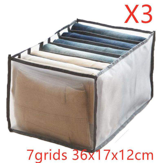 Non-woven fabric underwear storage box - 3pcs Grey / 7grids 36x17x12cm // Sublake 