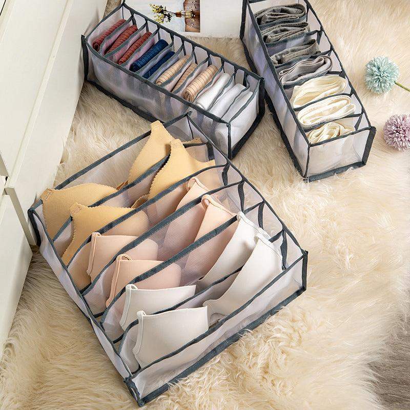 Non-woven fabric underwear storage box - 3pcs Grey / 7grids 36x17x12cm // Sublake 