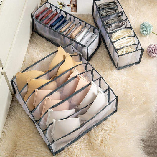 Non-woven fabric underwear storage box - 3pcs Grey / 7grids 36x17x12cm // Sublake 