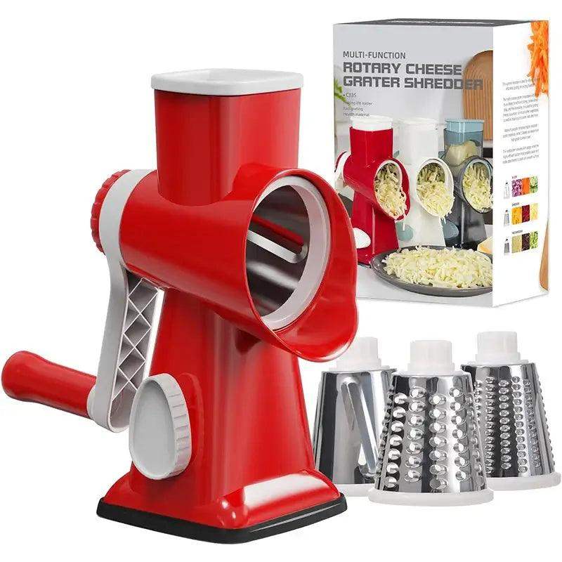 3‑in‑1 rotary cheese slicer in red version