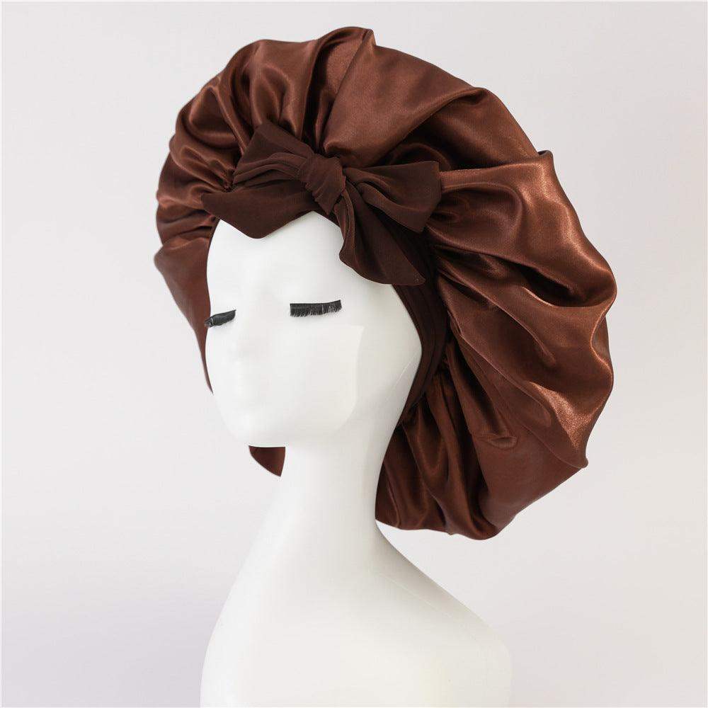 Silk and satin nightcap with tie - Coffee // Sublake 