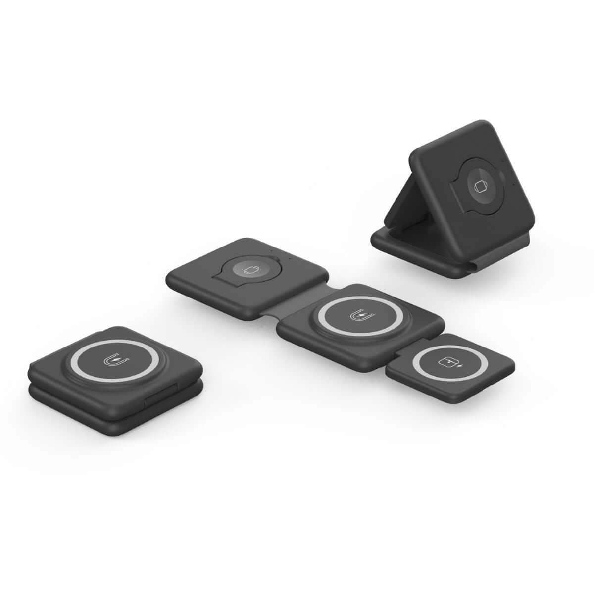 Folding Wireless Charger 3 in 1 - Magnetic Suction - Black // Sublake 