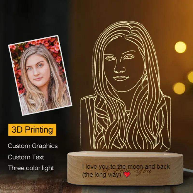 🌟 Custom 3D Stereo Night Light – Personalized Photo Lamp - Single people // Sublake 