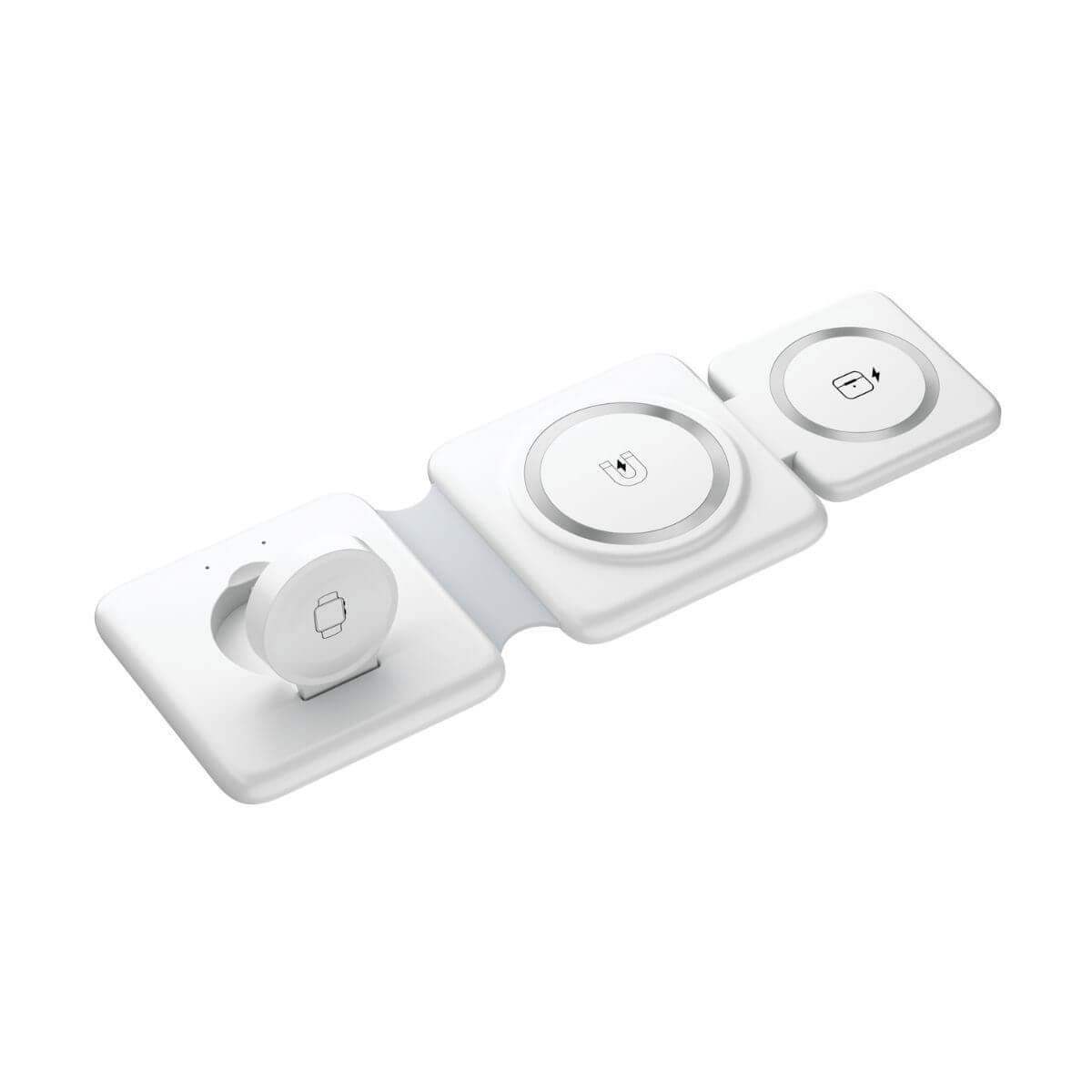Folding Wireless Charger 3 in 1 - Magnetic Suction - White // Sublake 