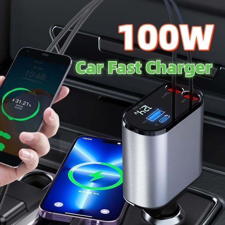 300% Car Charger iphone & Type-C Retractable Adapter - Sublake 