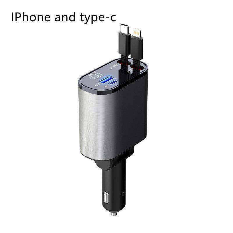 300% Car Charger iphone & Type-C Retractable Adapter - Sublake 
