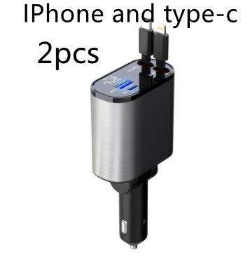 300% Car Charger iphone & Type-C Retractable Adapter - Sublake 