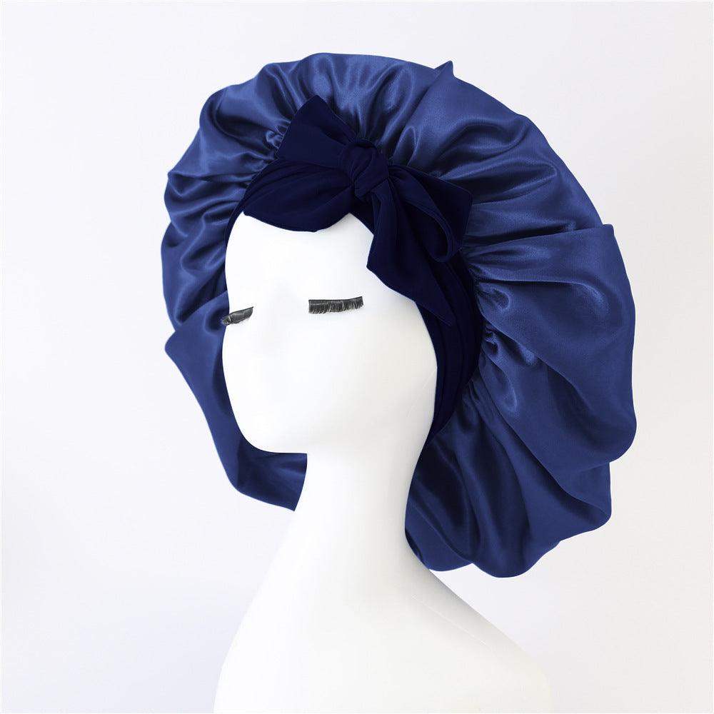 Silk and satin nightcap with tie - Navy Blue // Sublake 