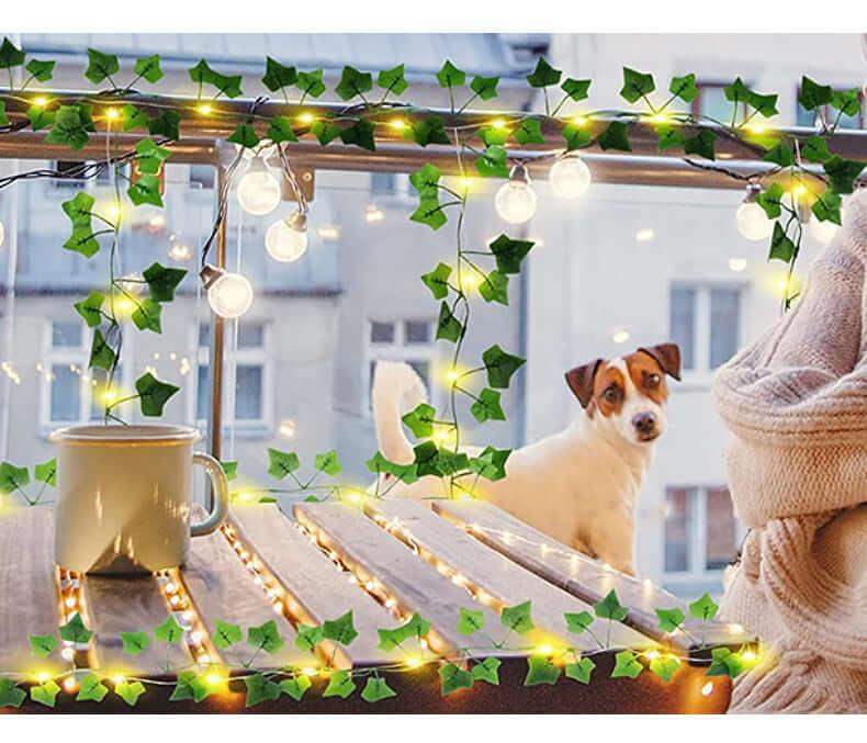 12/10/2m Fake Green Leaf Ivy Vine with LED Lights Home Bedroom Decor Wedding Glowing Artifical Plant Garland Home Decor - Sublake 