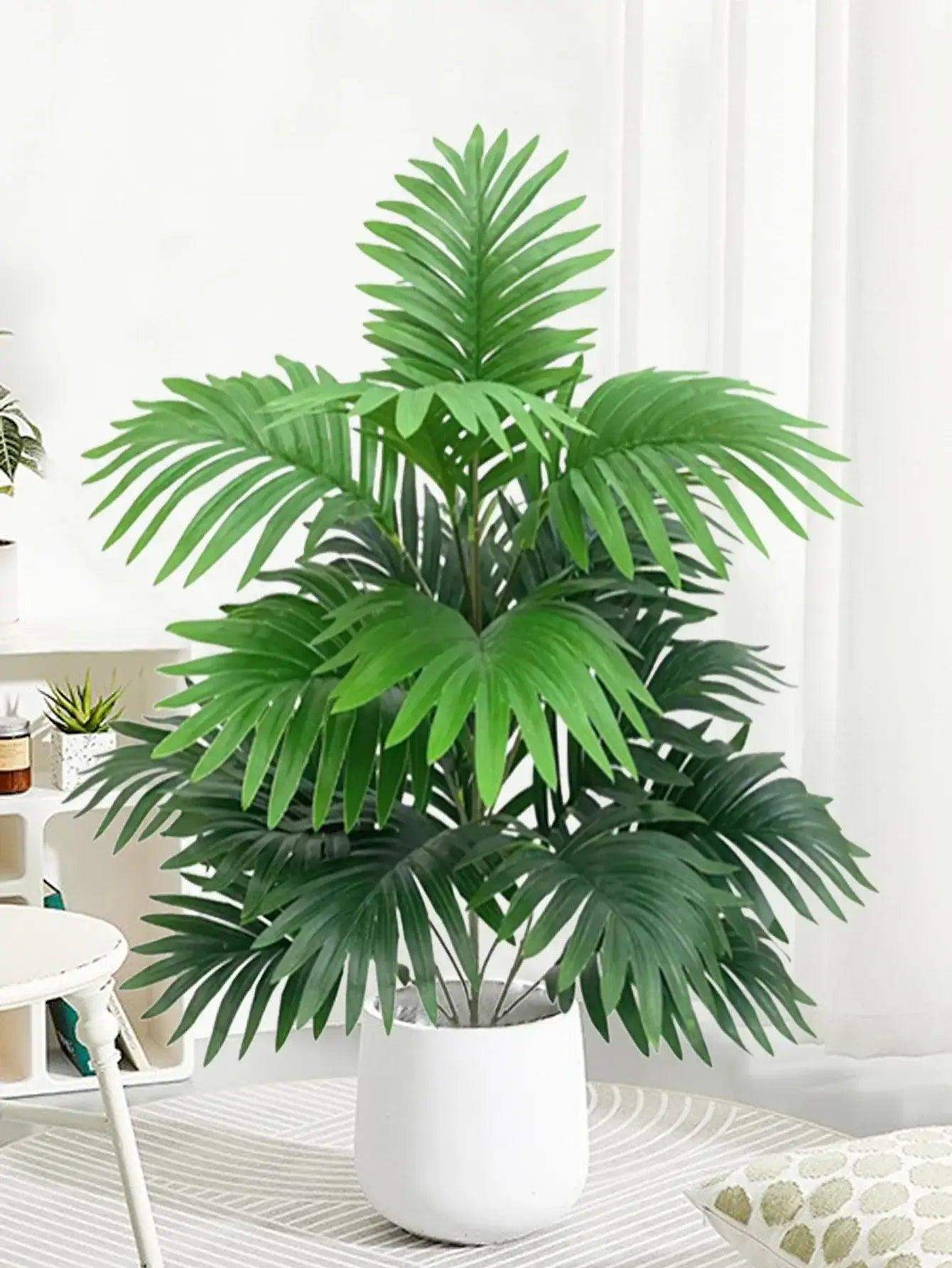 70-80cm Large Artificial Palm Tree Tropical Green Leaves Fake Plants Plastic Monstera Faux Tree Branch for Home Kitchen Decor - Sublake 
