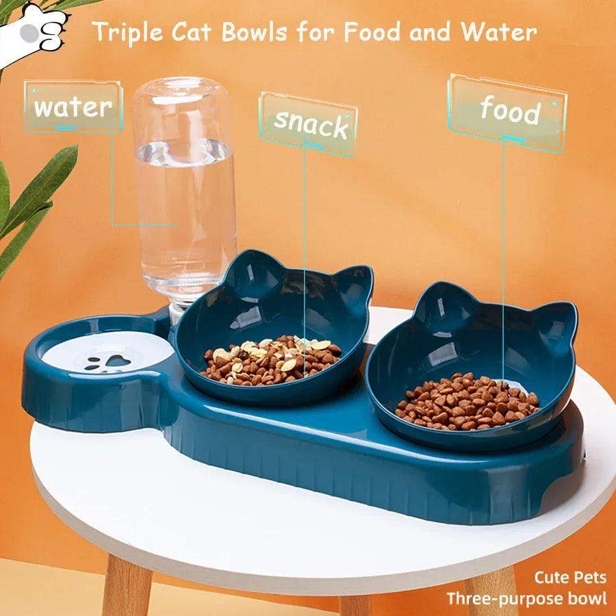 Double Cat Bowl with Neck Guard & Dispenser - Sublake 