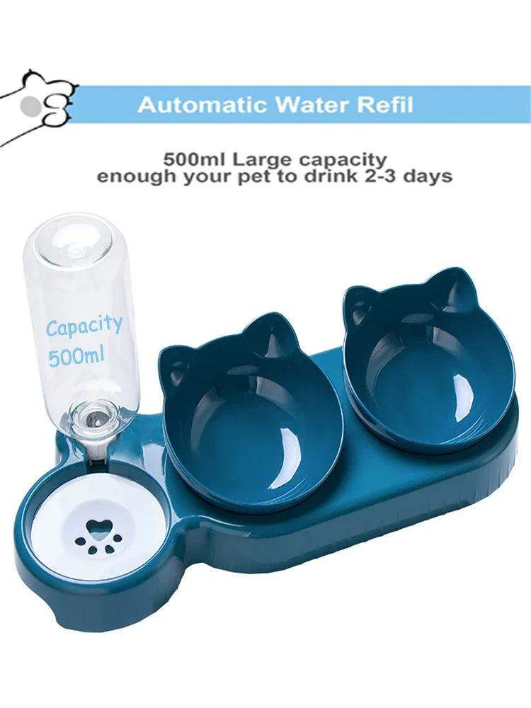 Double Cat Bowl with Neck Guard & Dispenser - Sublake 