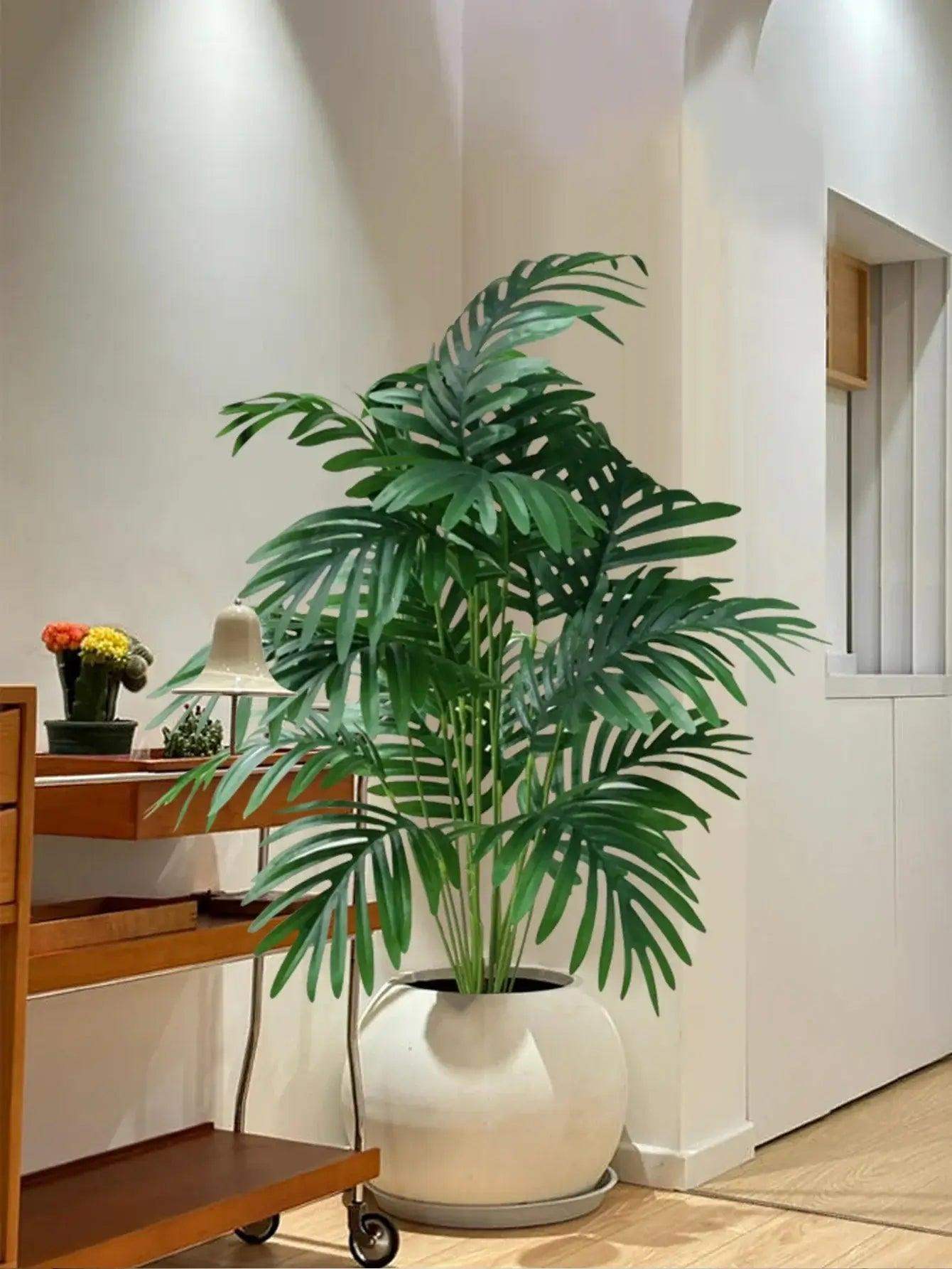 70-80cm Large Artificial Palm Tree Tropical Green Leaves Fake Plants Plastic Monstera Faux Tree Branch for Home Kitchen Decor - Sublake 
