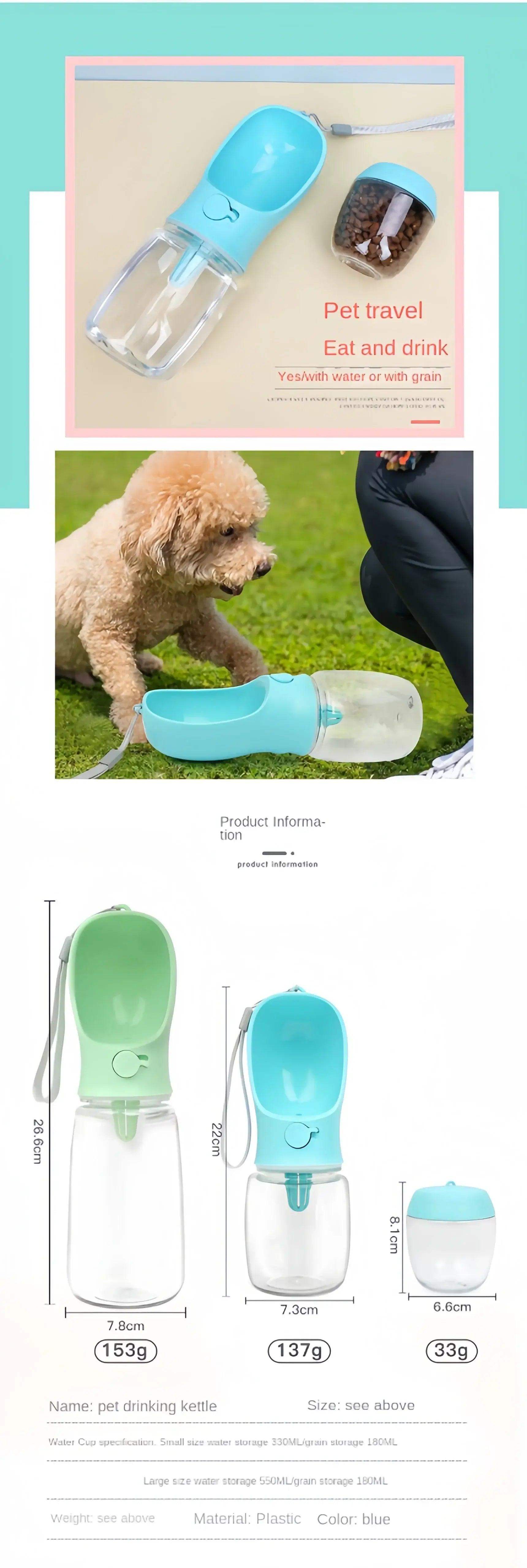 Portable Pet Bottle with Food Storage for Outdoors - Sublake 