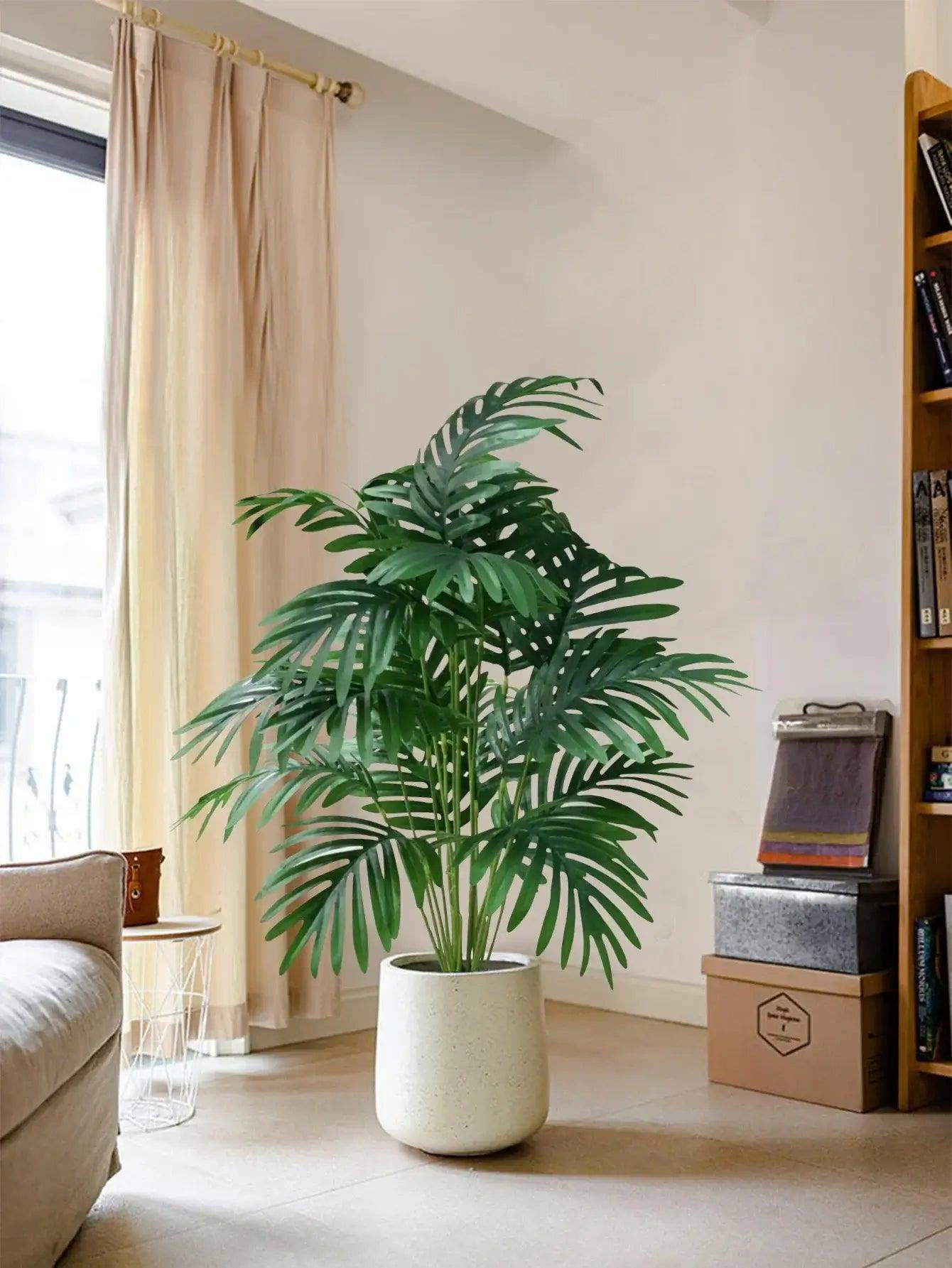 70-80cm Large Artificial Palm Tree Tropical Green Leaves Fake Plants Plastic Monstera Faux Tree Branch for Home Kitchen Decor - Sublake 