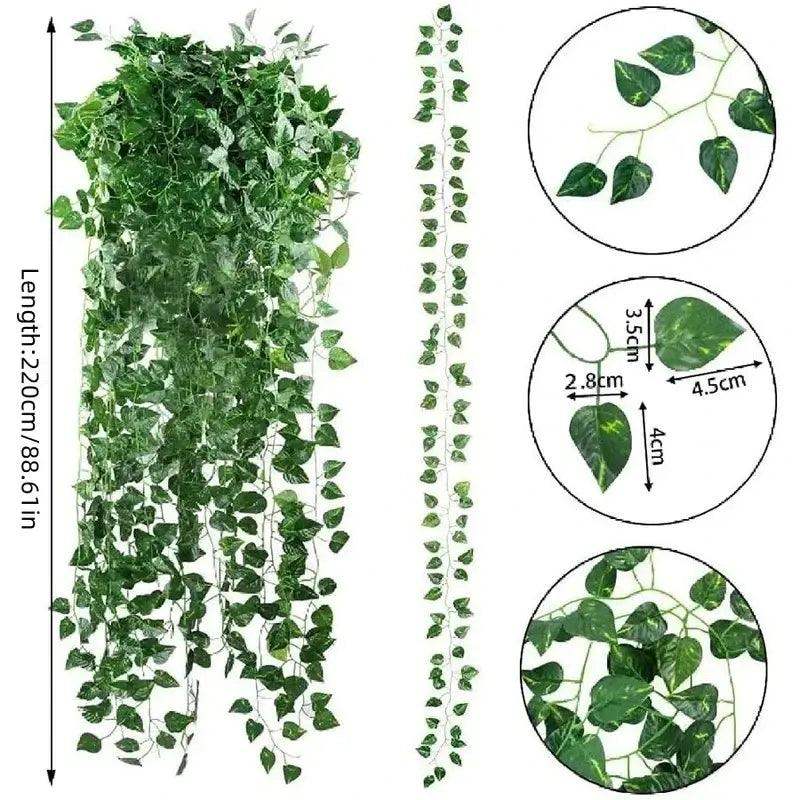 11M Artificial Plant Green Ivy Leaf Garland Fake Plant Creeper Hanging Vine Outdoor DIY Garden Wall Wedding Party Home Decor - Sublake 