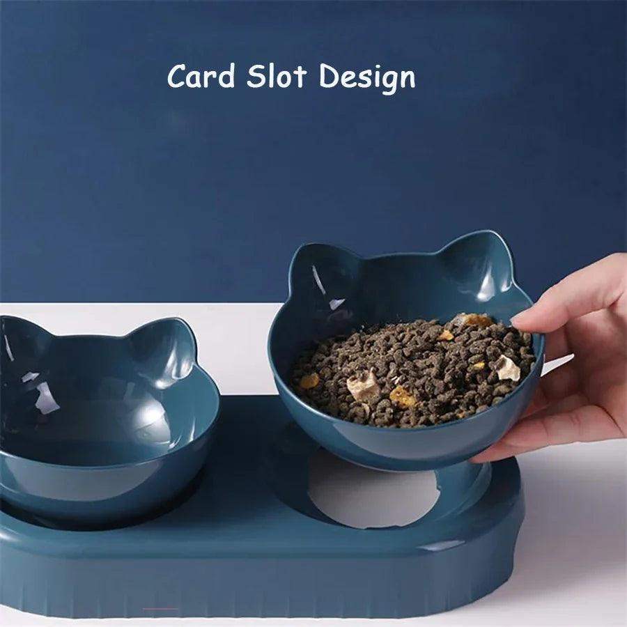 Double Cat Bowl with Neck Guard & Dispenser - Sublake 