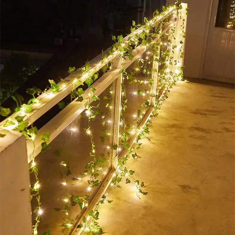 12/10/2m Fake Green Leaf Ivy Vine with LED Lights Home Bedroom Decor Wedding Glowing Artifical Plant Garland Home Decor - Sublake 