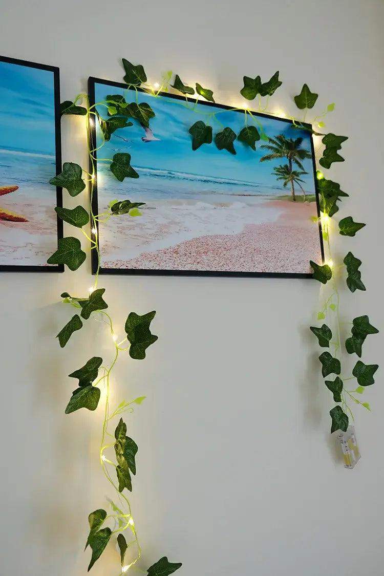 12/10/2m Fake Green Leaf Ivy Vine with LED Lights Home Bedroom Decor Wedding Glowing Artifical Plant Garland Home Decor - Sublake 