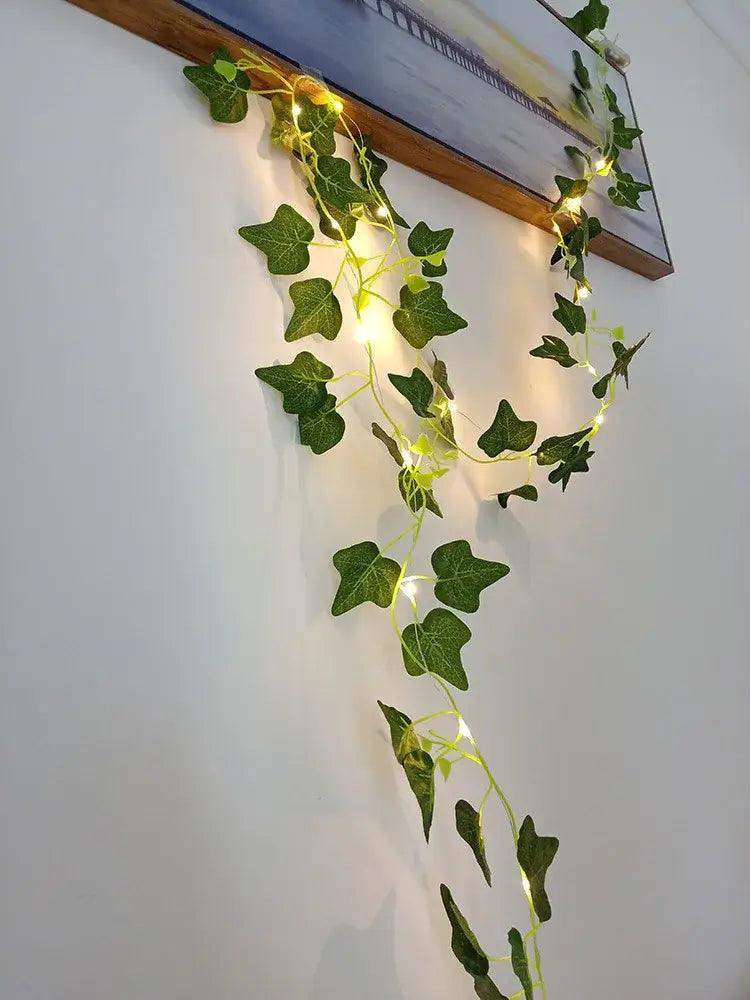 12/10/2m Fake Green Leaf Ivy Vine with LED Lights Home Bedroom Decor Wedding Glowing Artifical Plant Garland Home Decor - Sublake 