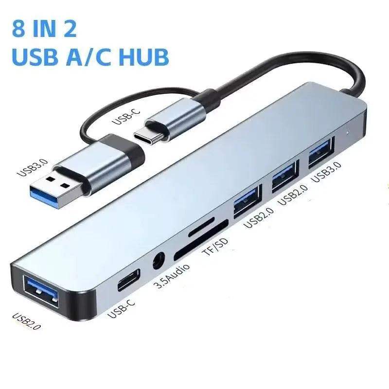 8-in-1 Type‑C USB Hub with USB 3.0 & SD Card Slots - Sublake 