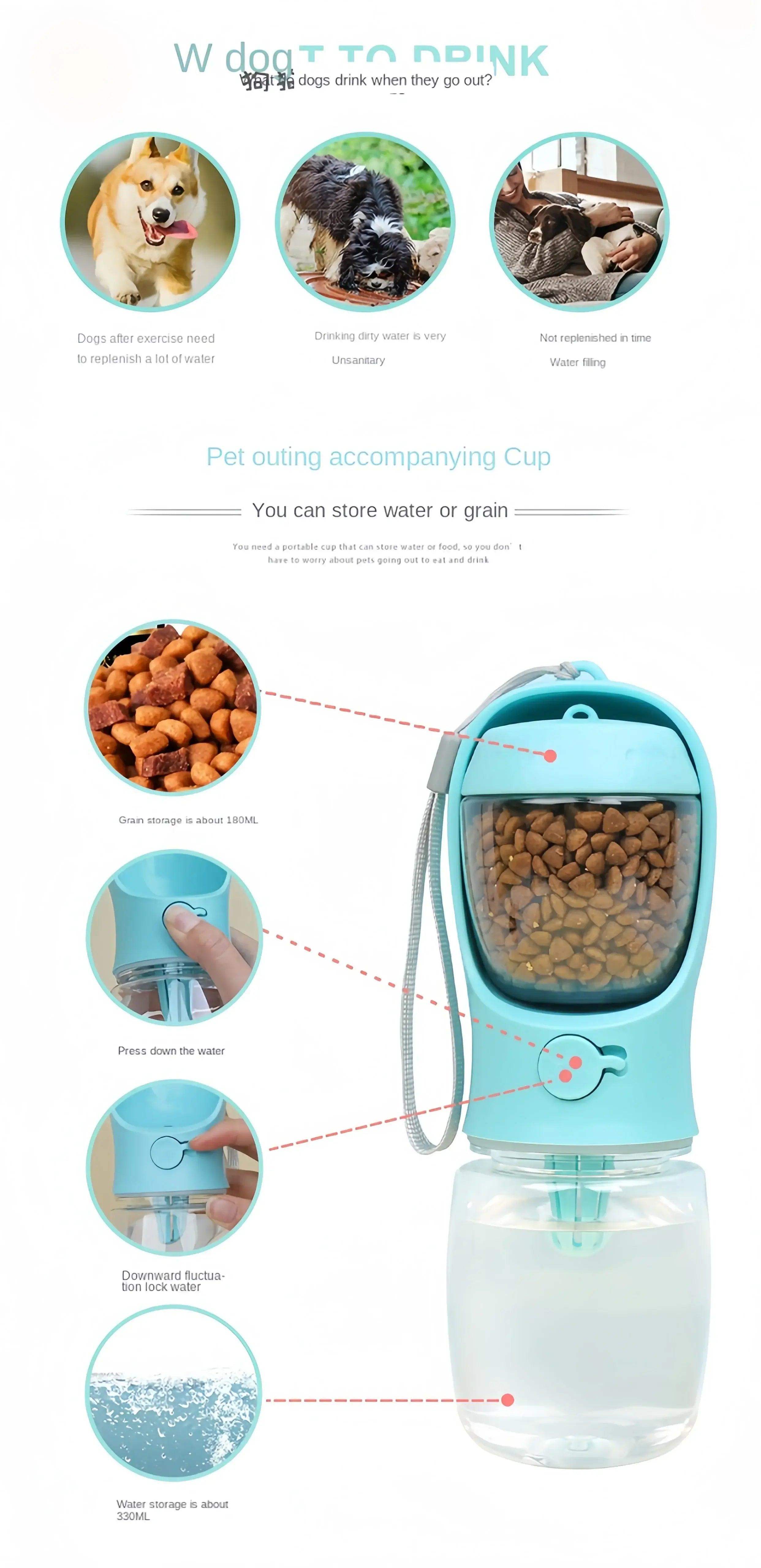 Portable Pet Bottle with Food Storage for Outdoors - Sublake 