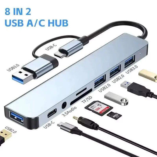 8-in-1 Type‑C USB Hub with USB 3.0 & SD Card Slots - Sublake 