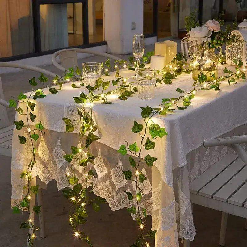 12/10/2m Fake Green Leaf Ivy Vine with LED Lights Home Bedroom Decor Wedding Glowing Artifical Plant Garland Home Decor - Sublake 