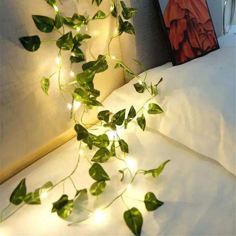 12/10/2m Fake Green Leaf Ivy Vine with LED Lights Home Bedroom Decor Wedding Glowing Artifical Plant Garland Home Decor - Sublake 