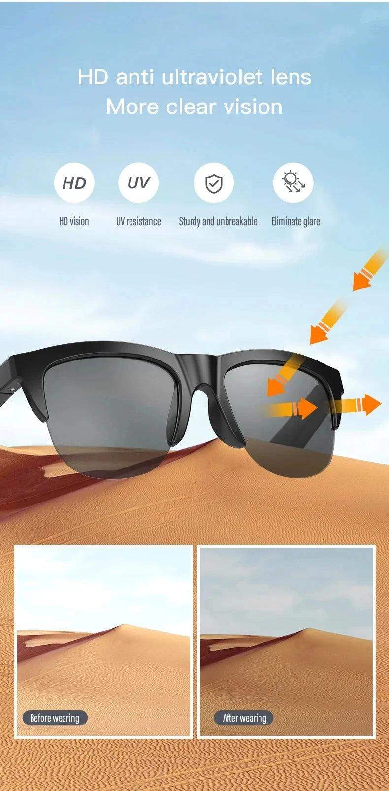 Unisex Smart Bluetooth Sunglasses with Call & UV Protection - Sublake 