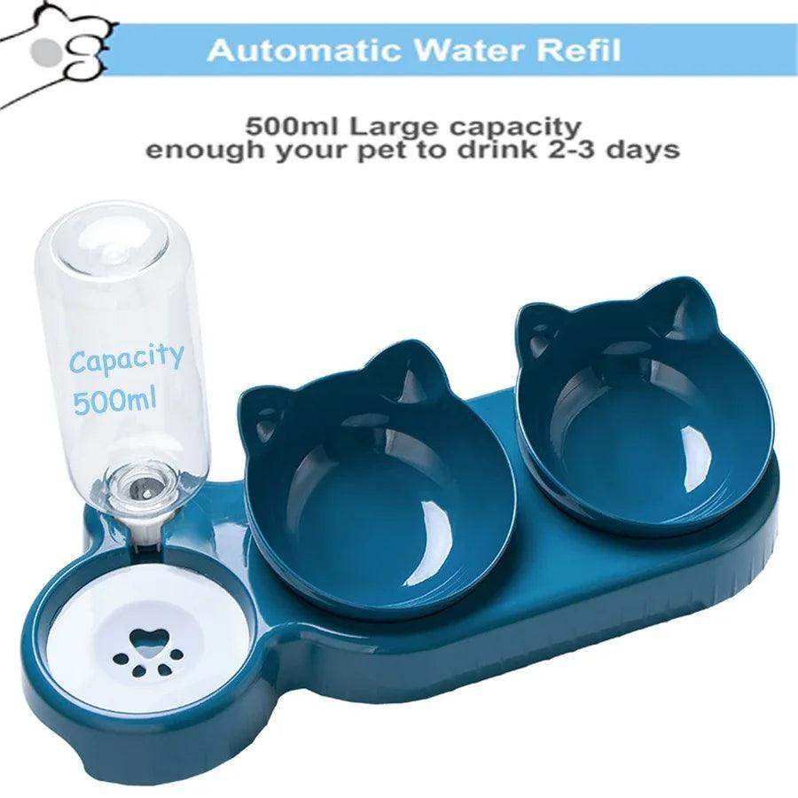 Double Cat Bowl with Neck Guard & Dispenser - Sublake 