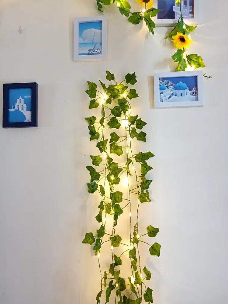 12/10/2m Fake Green Leaf Ivy Vine with LED Lights Home Bedroom Decor Wedding Glowing Artifical Plant Garland Home Decor - Sublake 