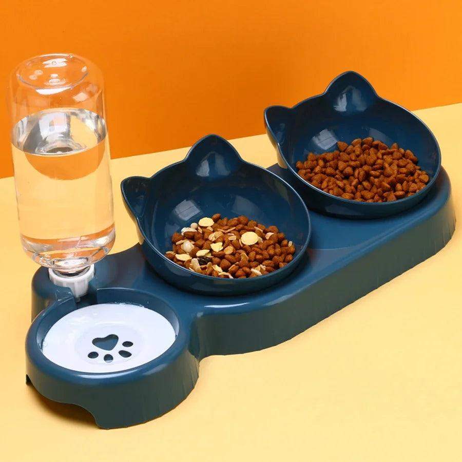 Double Cat Bowl with Neck Guard & Dispenser - Sublake 