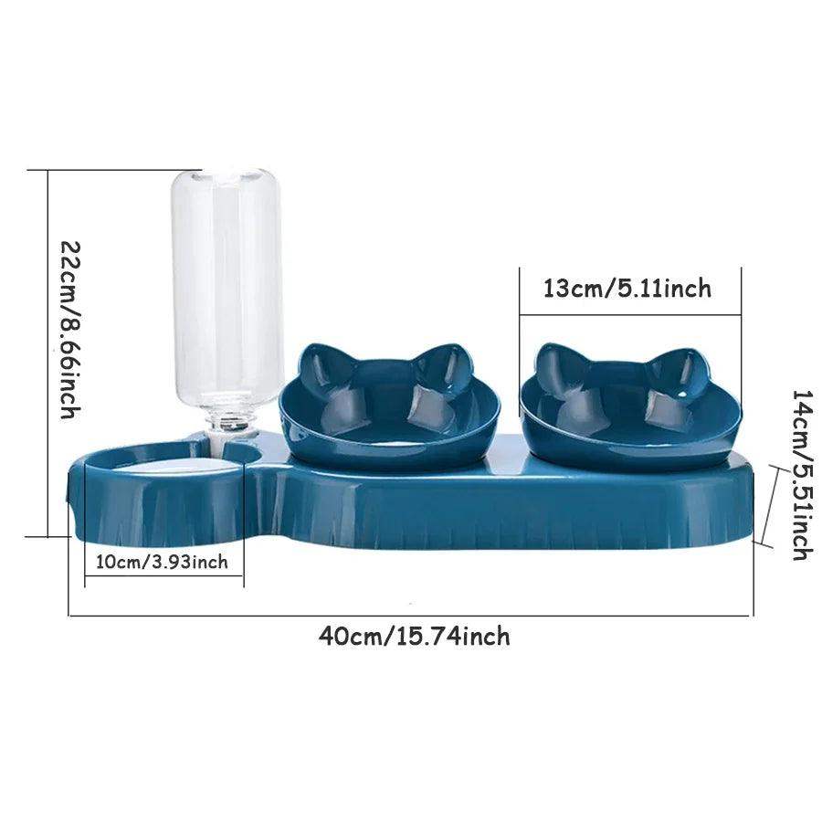 Double Cat Bowl with Neck Guard & Dispenser - Sublake 