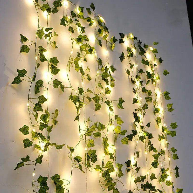 12/10/2m Fake Green Leaf Ivy Vine with LED Lights Home Bedroom Decor Wedding Glowing Artifical Plant Garland Home Decor - Sublake 