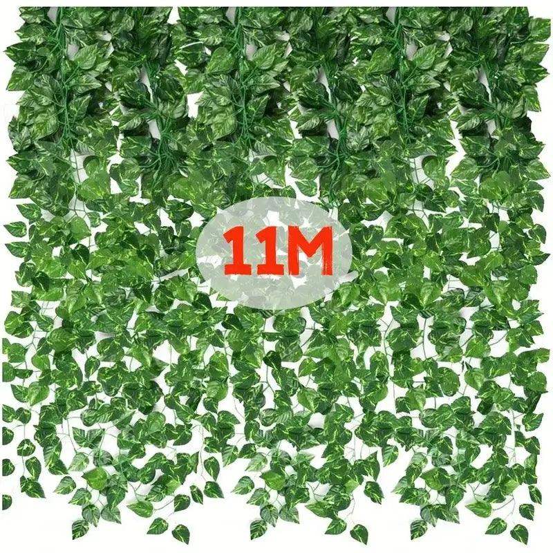 11M Artificial Plant Green Ivy Leaf Garland Fake Plant Creeper Hanging Vine Outdoor DIY Garden Wall Wedding Party Home Decor - Sublake 