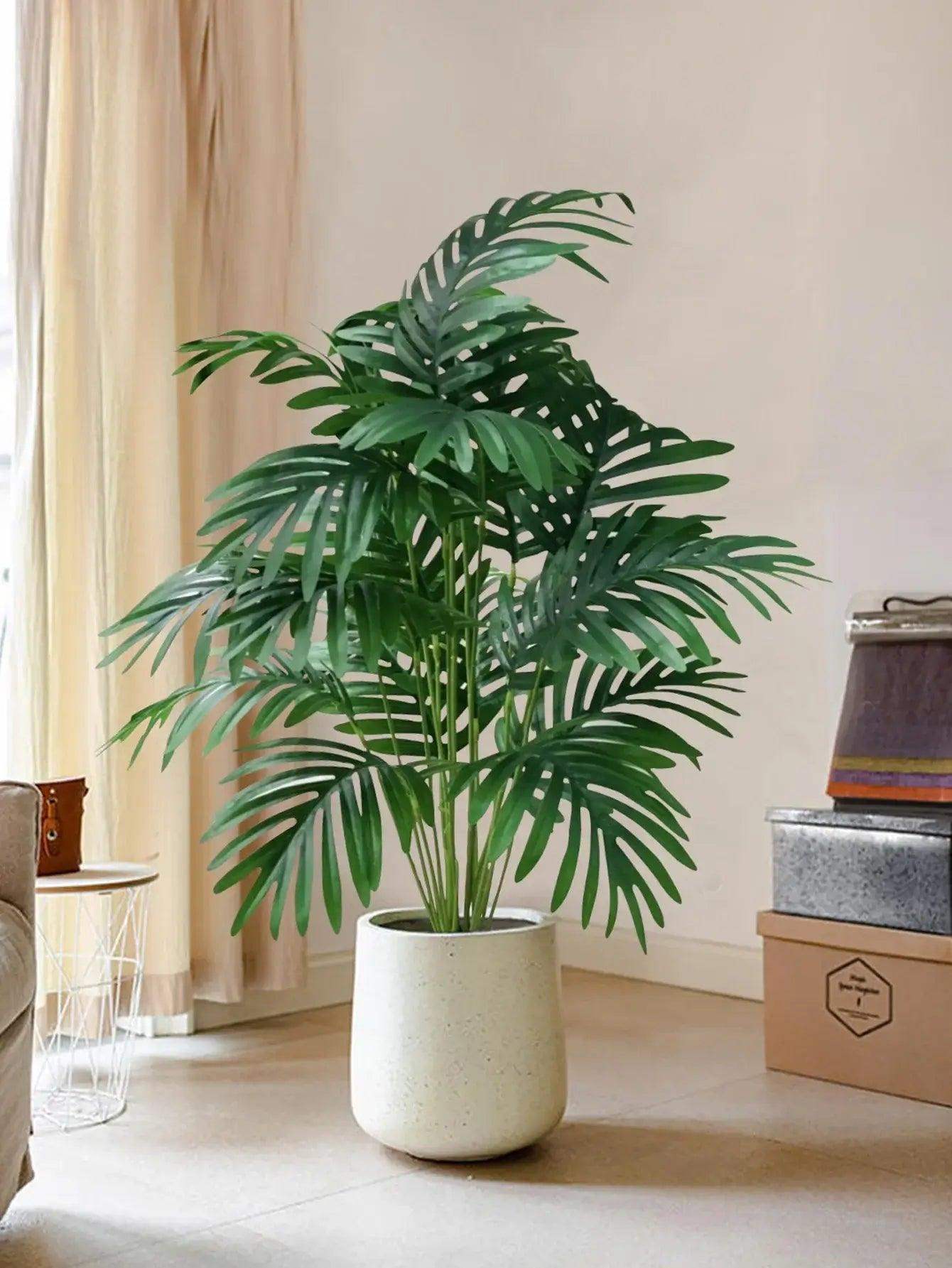 70-80cm Large Artificial Palm Tree Tropical Green Leaves Fake Plants Plastic Monstera Faux Tree Branch for Home Kitchen Decor - Sublake 