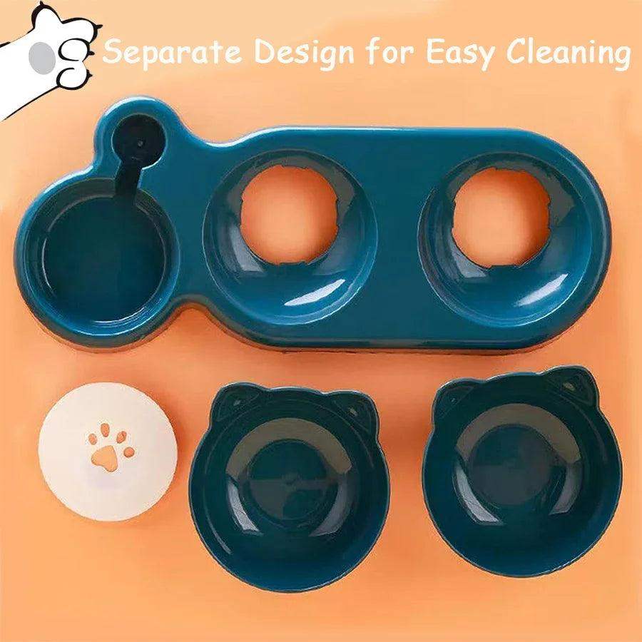 Double Cat Bowl with Neck Guard & Dispenser - Sublake 