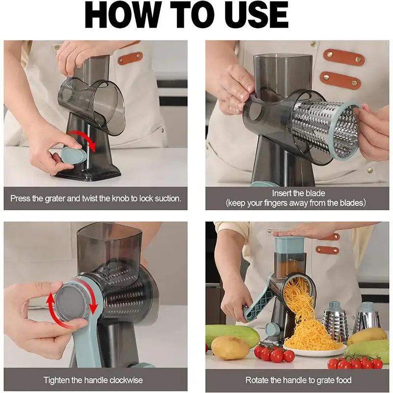 3‑in‑1 Rotary Cheese Grater – Manual Slicer & Nut Grinder - Sublake 
