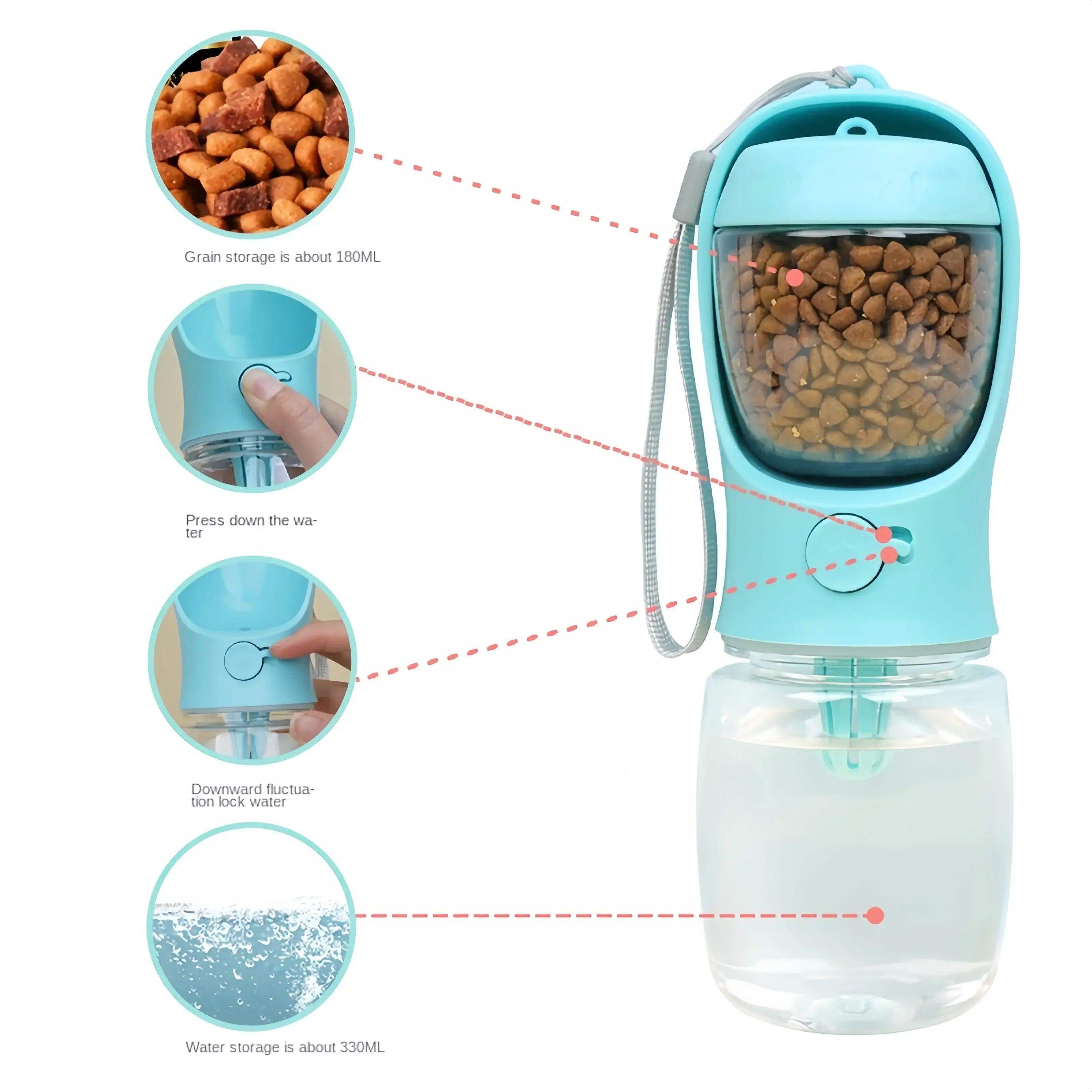Portable Pet Bottle with Food Storage for Outdoors - Sublake 