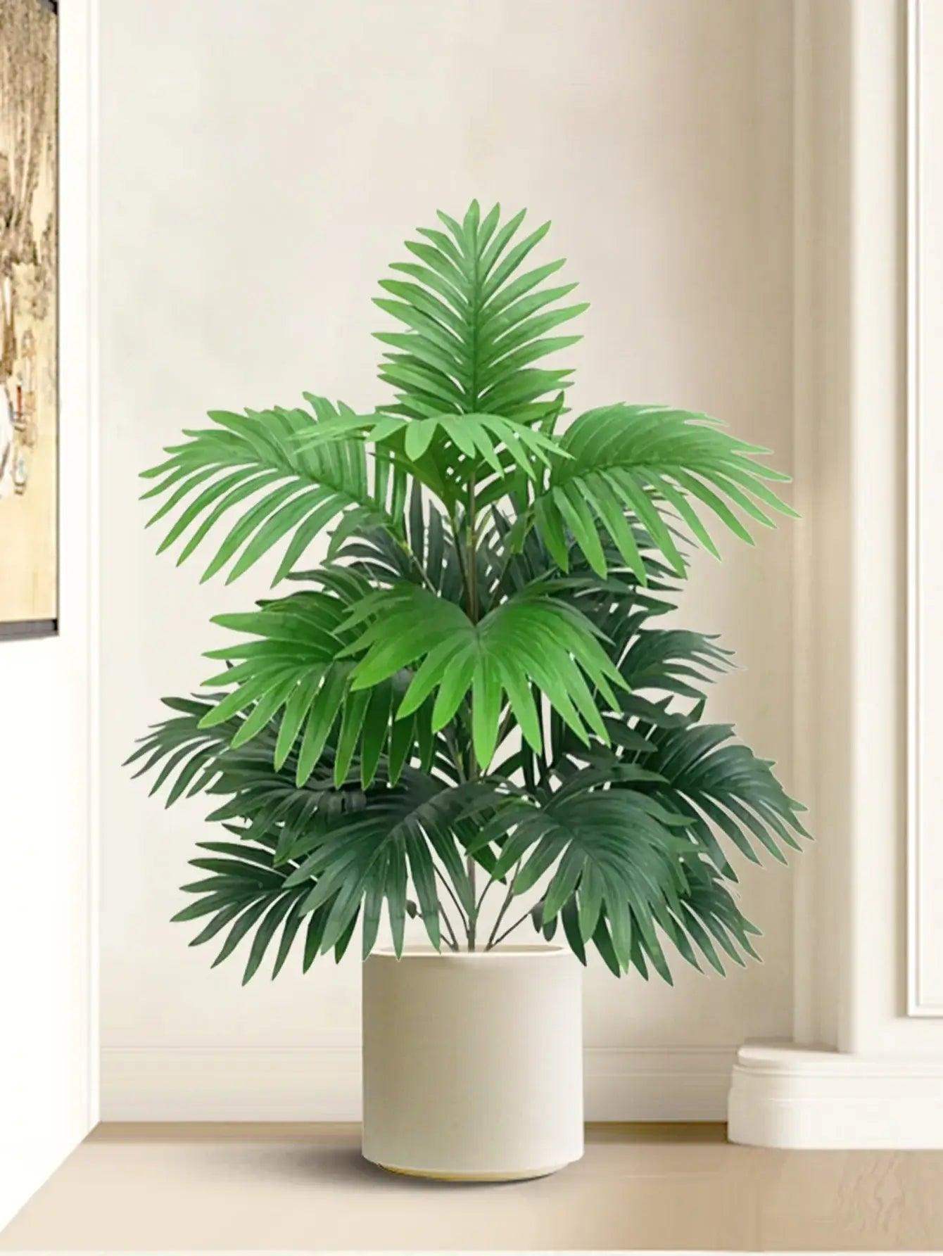 70-80cm Large Artificial Palm Tree Tropical Green Leaves Fake Plants Plastic Monstera Faux Tree Branch for Home Kitchen Decor - Sublake 