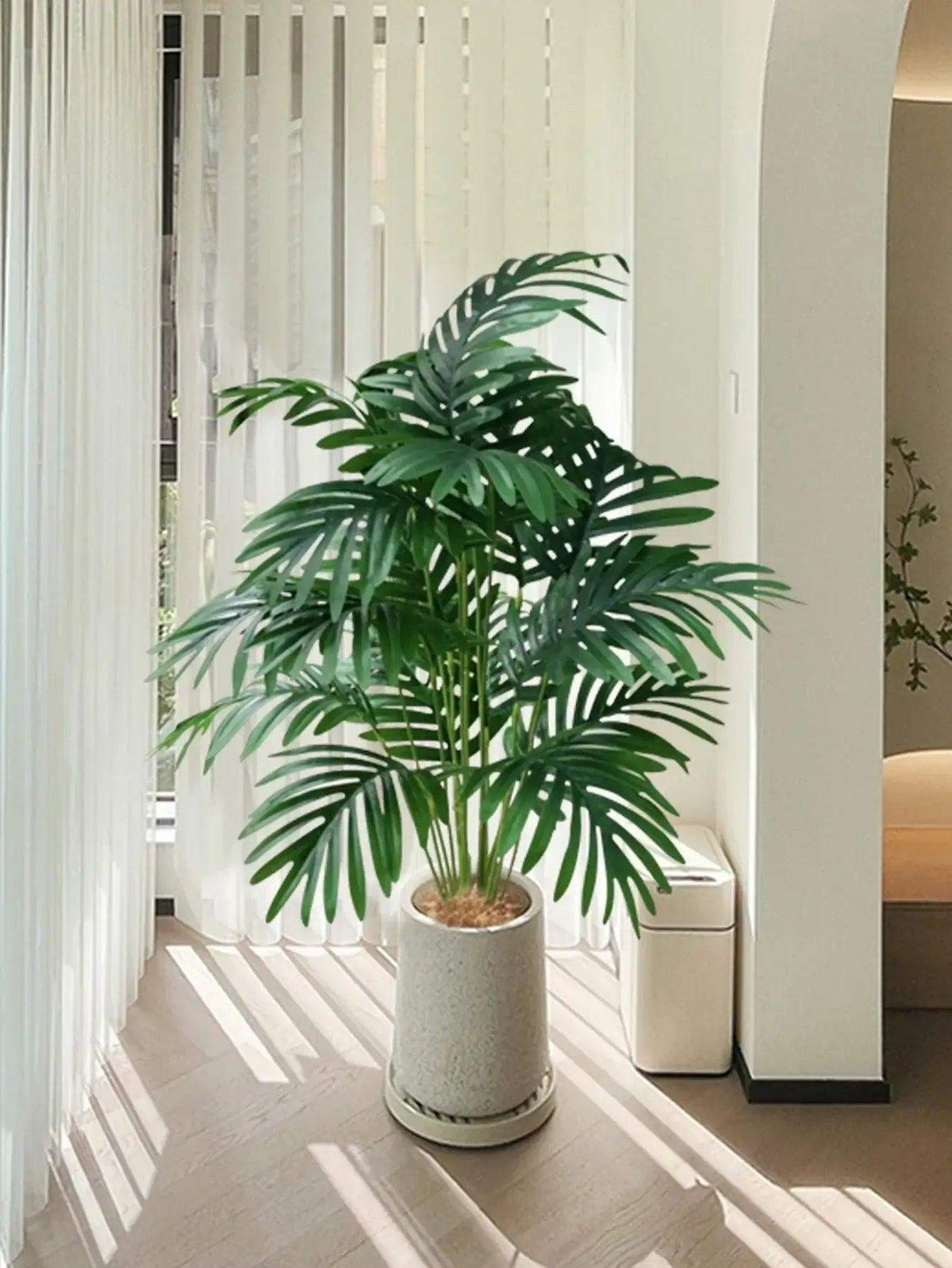 70-80cm Large Artificial Palm Tree Tropical Green Leaves Fake Plants Plastic Monstera Faux Tree Branch for Home Kitchen Decor - Sublake 